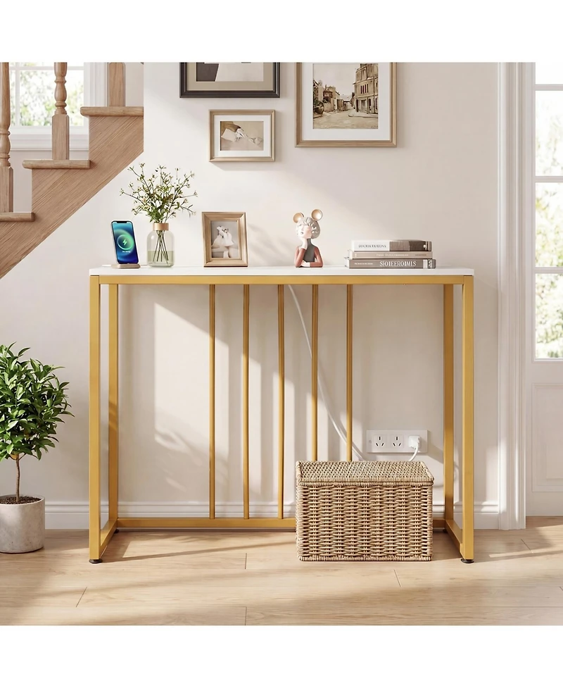 Slickblue Modern 39-Inch Console Table with Charging Station and Storage