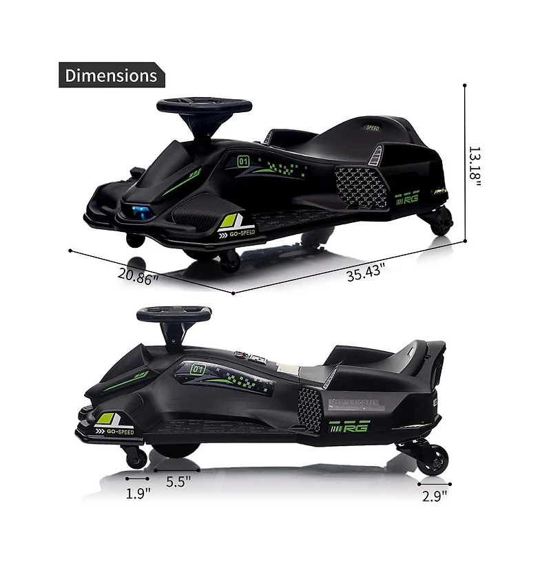 homfan Electric Drift Variable-Speed Go-Kart, 110 lbs Capacity, Ages 8+