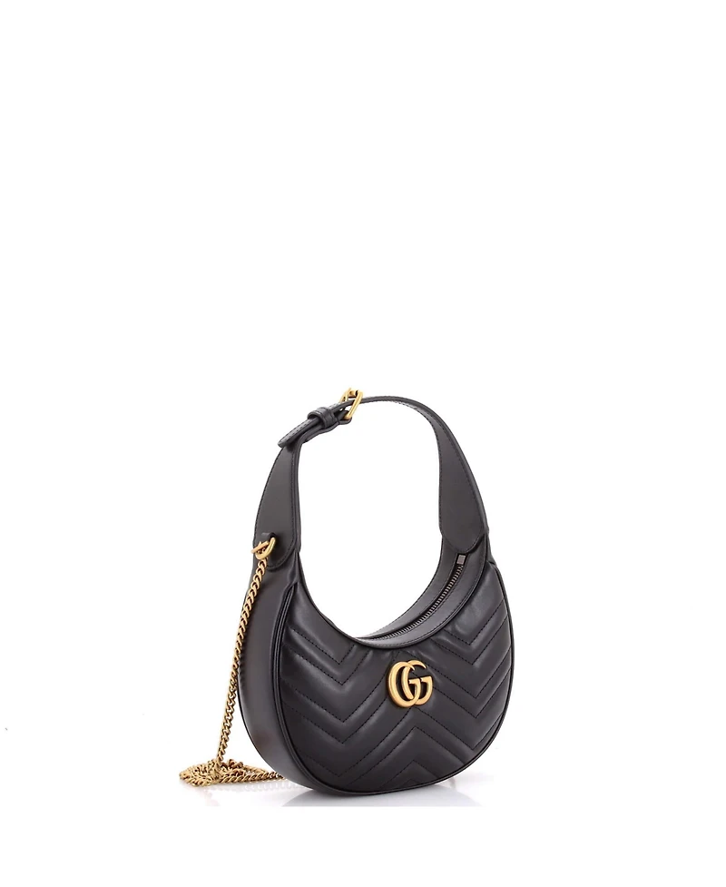 Pre-Owned Gucci Mini Gg Marmont Half Moon Hobo Matelasse Leather