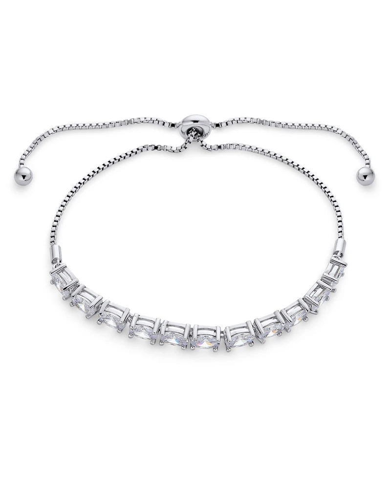 Bling Jewelry Cocktail Oval Cz Cubic Zirconia Tennis Bolo Bracelet .925 Sterling Silver Adjustable Slide