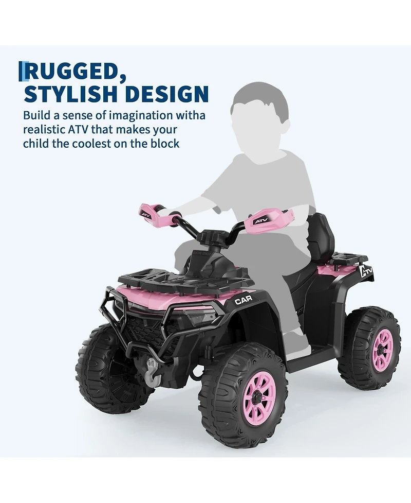homfan Electric Kids Atv 4-Wheeler Ride-On Car for Ages 3-8 - Dual Motors, Remote Control, Led Headlights, Music Player, Urgent Brake
