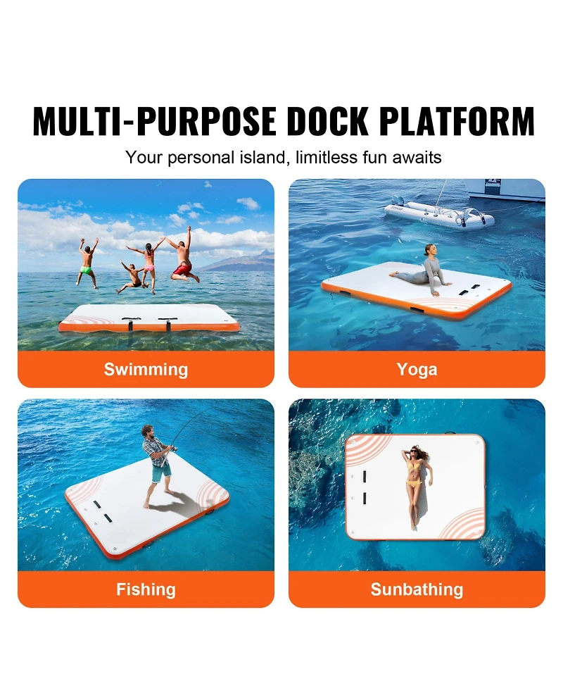 Vevor Inflatable Floating Dock 10x8FT Inflatable Dock Platform Mat with Ladder