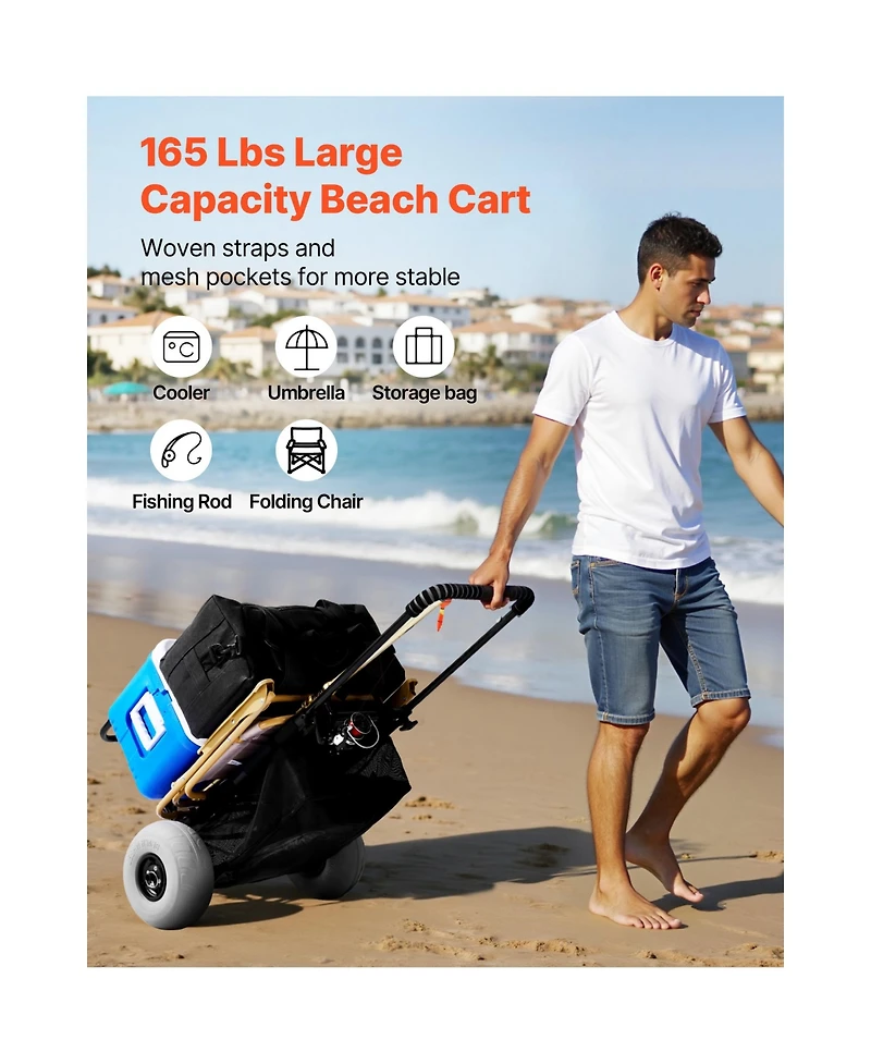 Vevor Beach Dolly with Big Wheels for Sand 9 in Balloon Wheels Beach Gardening