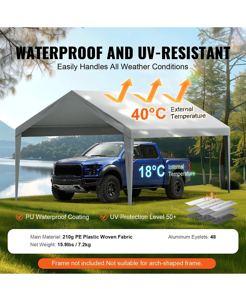 Vevor Carport Replacement Canopy Car Shelter Tent 12x20ft Grey Not Include Frame