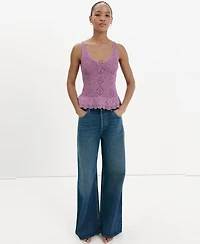 Mango Women's Scalloped Ruffle Crocheted Lurex Top