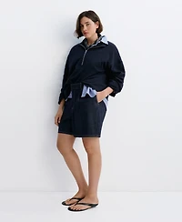 Mango Women's Mid-Rise Pleats Denim Bermuda Shorts