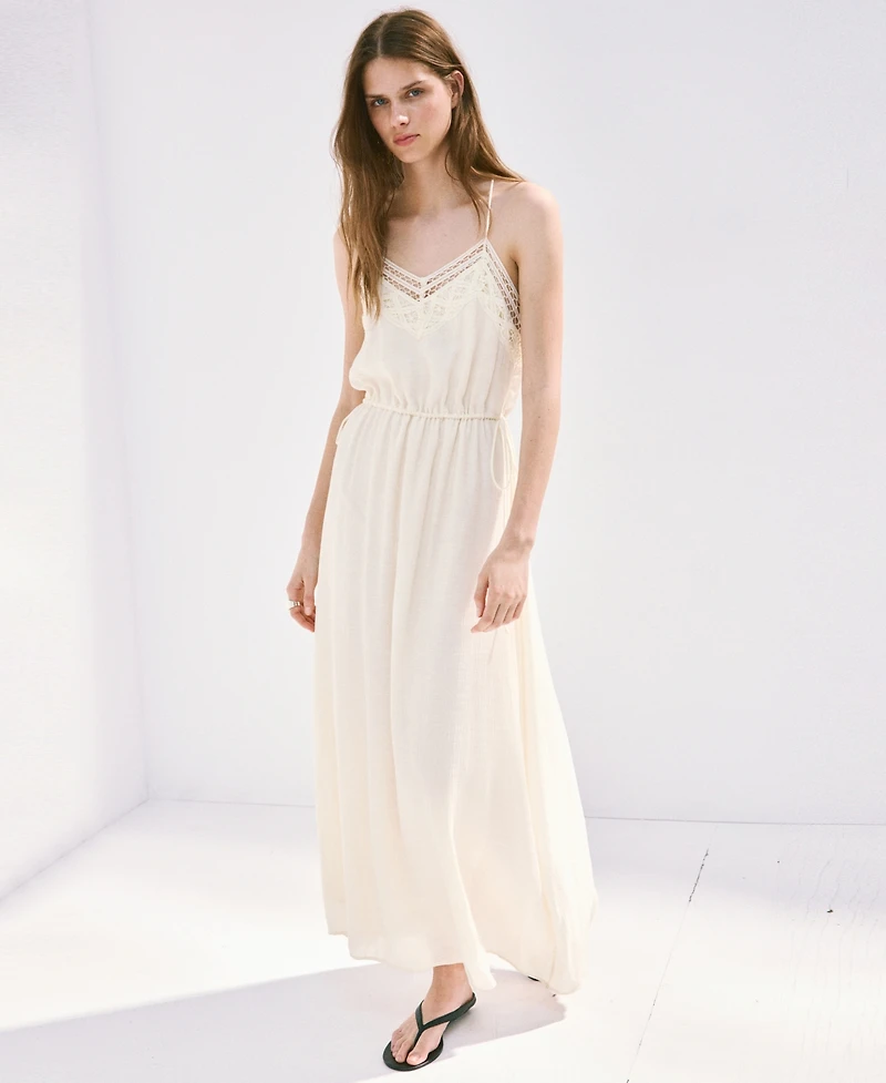 Mango Women's Openwork Embroidery Crinkled Dress