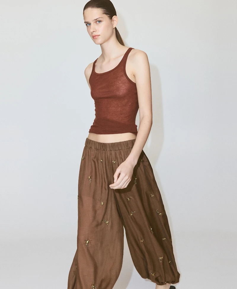 Mango Women's Embroidered Appliques Balloon Pants