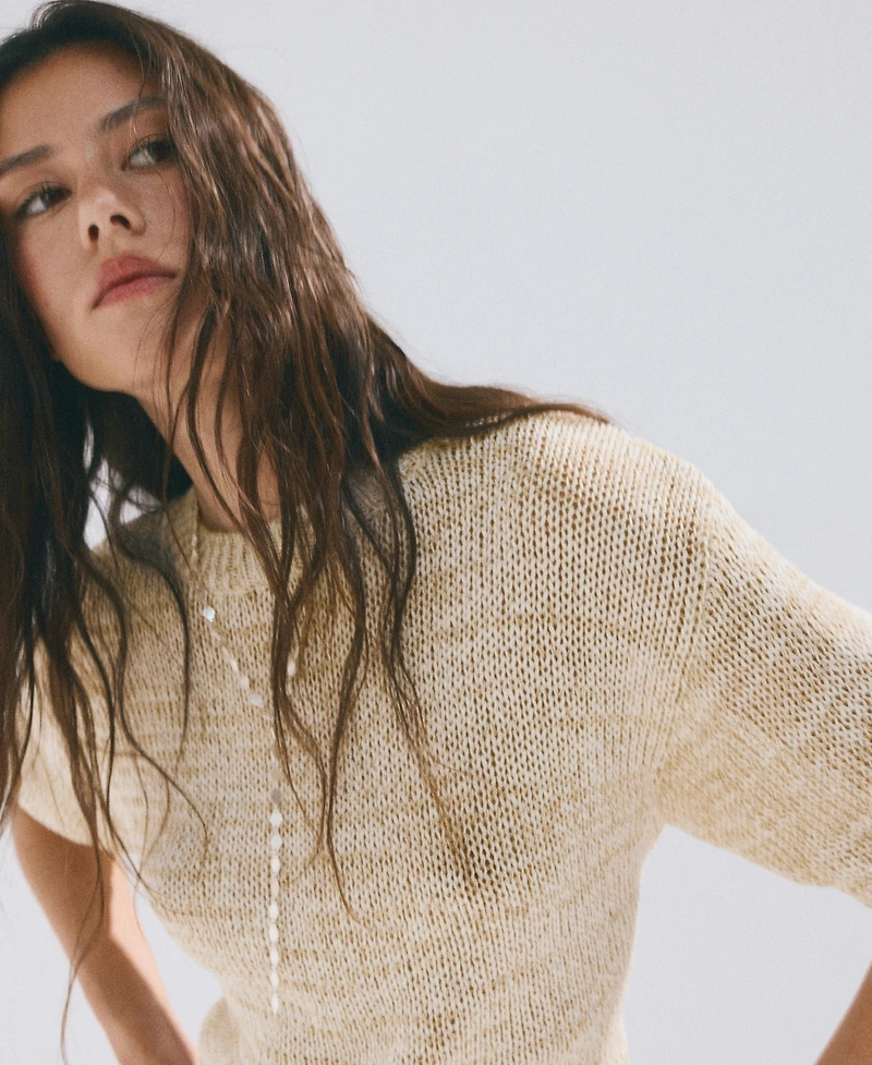 Mango Women's Short-Sleeve Heathered Knit Sweater