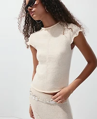 Mango Women's Wavy Stitching Short-Sleeve Sweater