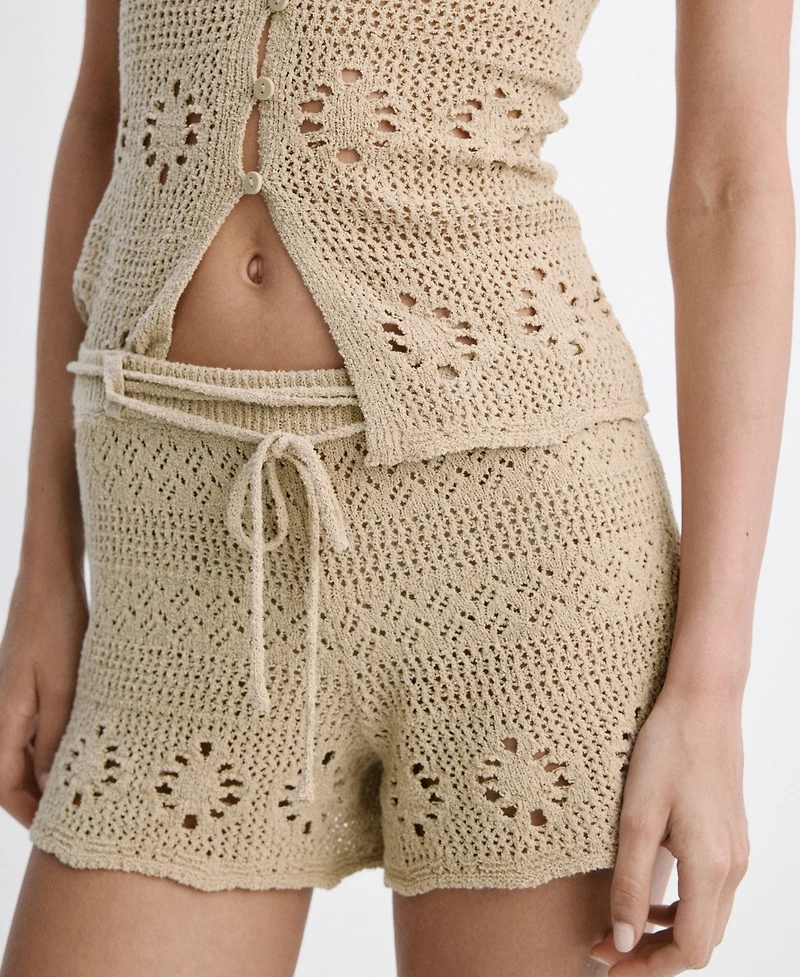 Mango Women's Belt Crocheted Shorts