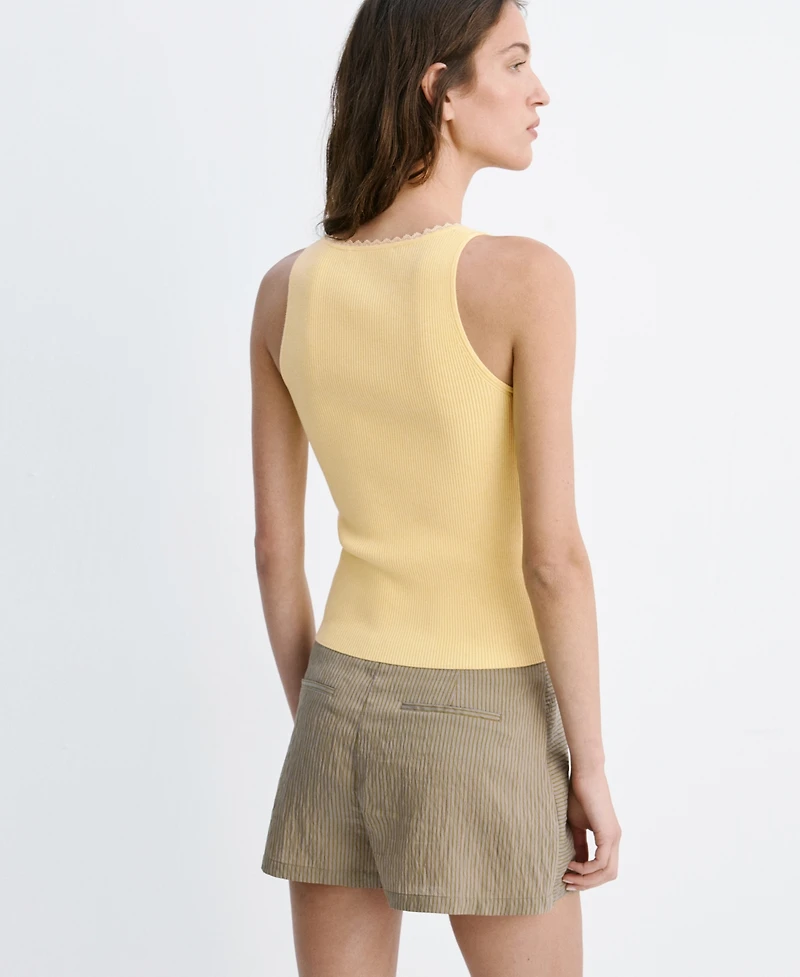 Mango Women's Lace Detail Ribbed Top
