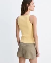 Mango Women's Lace Detail Ribbed Top