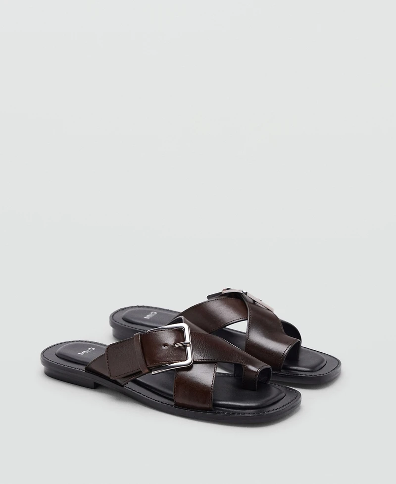 Mango Women's Crossed Straps Leather Sandals