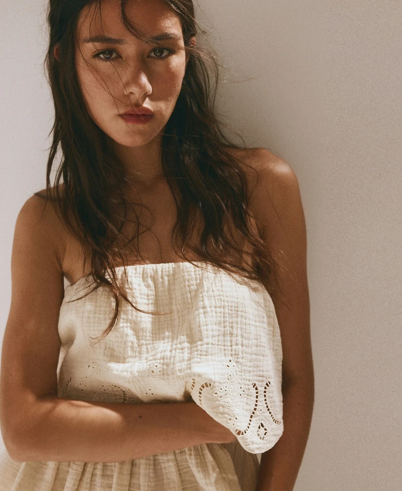 Mango Women's Embroidered Details Crinkled Top