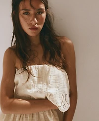 Mango Women's Embroidered Details Crinkled Top