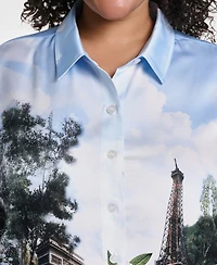 Karl Lagerfeld Paris Plus City Scene Collared Button-Front Top