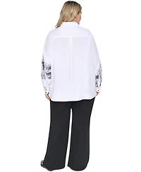 Karl Lagerfeld Paris Plus City Scene Poplin Collared Long-Sleeve Top
