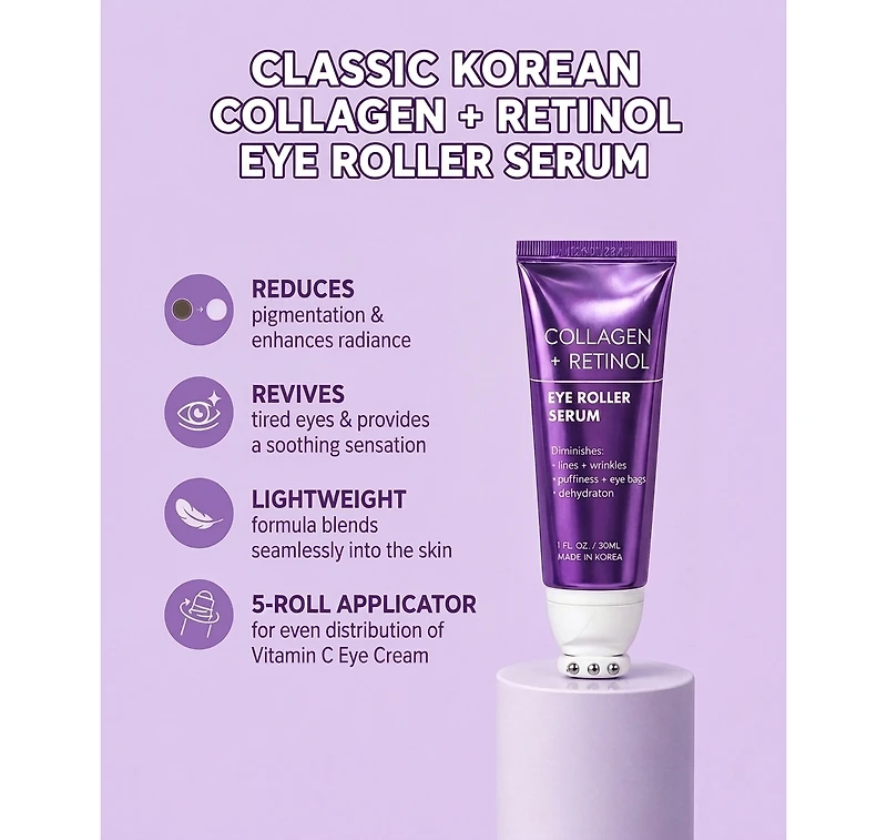Lovery Collagen + Retinol Korean Eye Roller Serum - Korean Skincare for Anti-Aging Under Eye Treatment