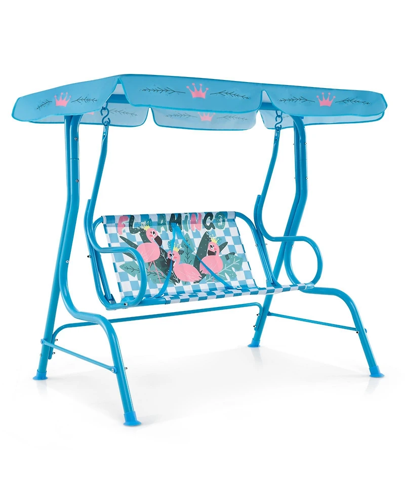 Slickblue Kids Patio Swing Chair with Metal Stand and Adjustable Canopy for 2