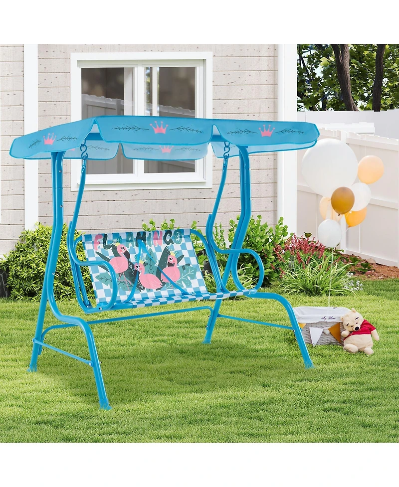 Slickblue Kids Patio Swing Chair with Metal Stand and Adjustable Canopy for 2