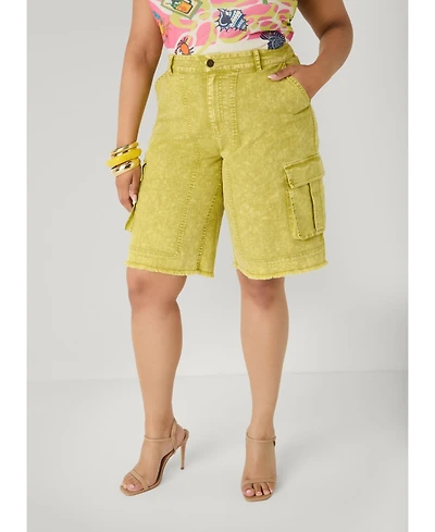 Ashley Stewart Women's Stonewash Cargo Bermuda Shorts