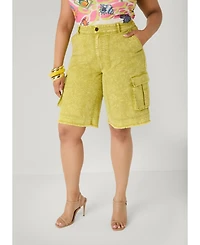 Ashley Stewart Women's Stonewash Cargo Bermuda Shorts