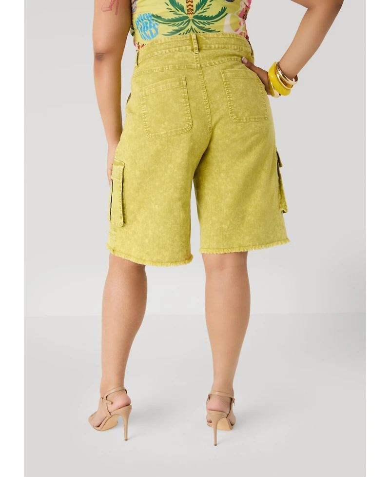 Ashley Stewart Women's Stonewash Cargo Bermuda Shorts