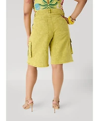 Ashley Stewart Women's Stonewash Cargo Bermuda Shorts