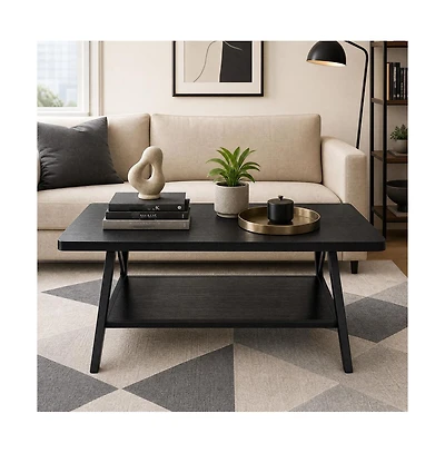 homfan Wood Coffee Table Indoor Outdoor with Iron Legs