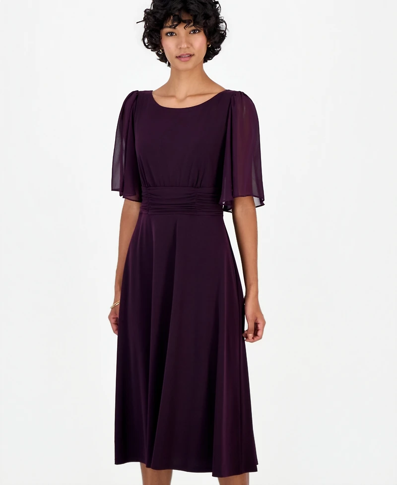 Connected Petite Flutter-Sleeve Midi Dress
