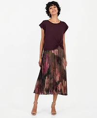 Robbie Bee Petite Knit-Bodice Pleated-Skirt Dress