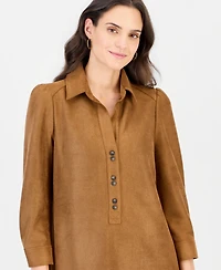 Robbie Bee Petite Faux-Leather Shift Dress