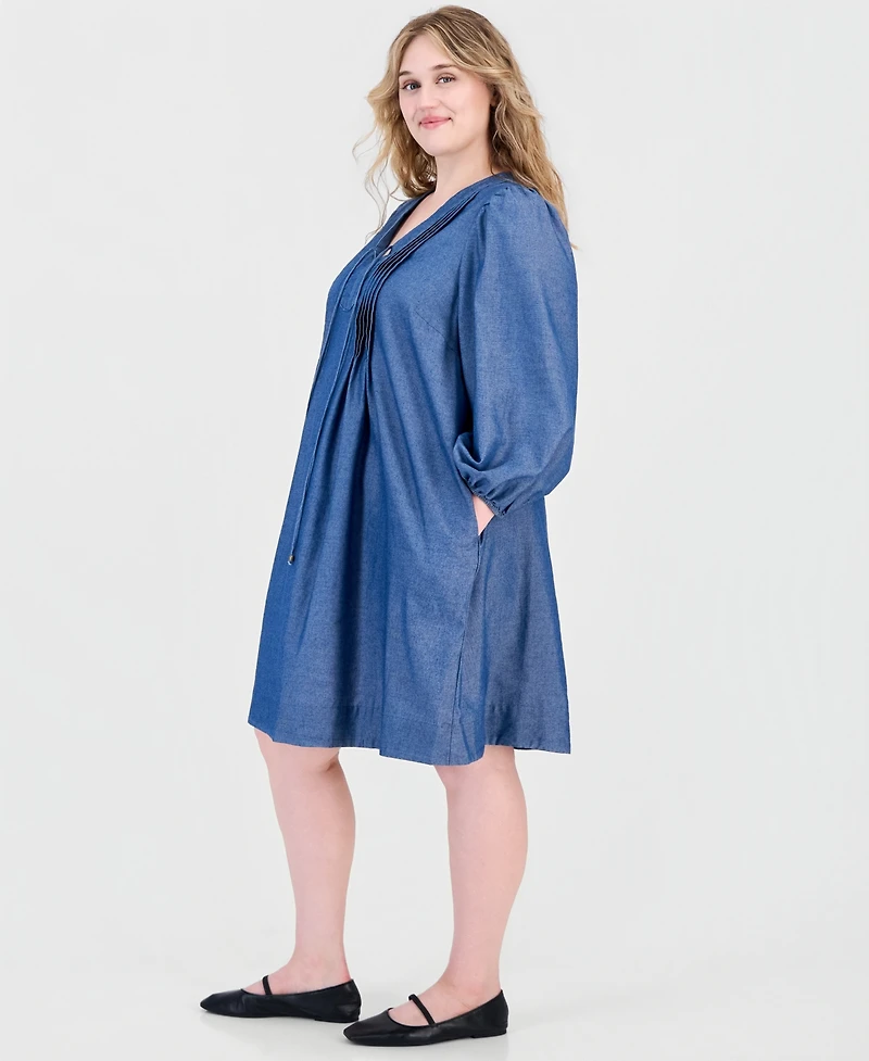 Robbie Bee Plus Denim V-Neck Long-Sleeve Shift Dress