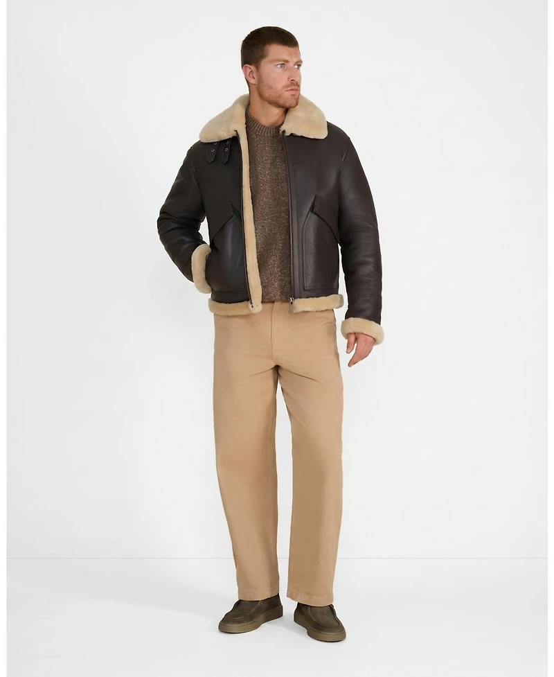 Furniq Uk Men's Hudson Leather Shearling Jacket
