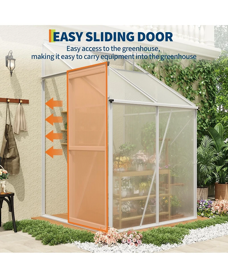 gaomon Heavy Duty Polycarbonate Walk-in Greenhouse Kit - Adjustable Roof Vent and Sliding Door Sturdy Aluminum for Patio, Backyard, Winter Herb