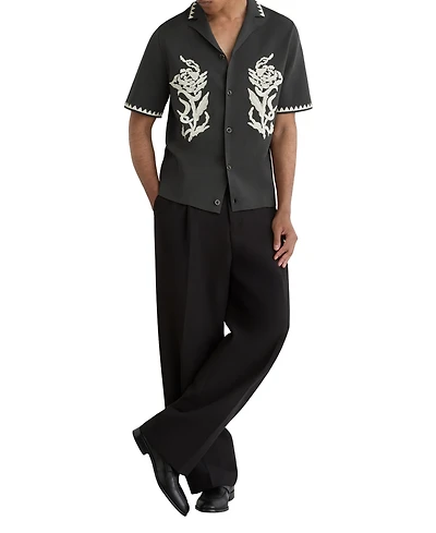 Reiss Men's Folia Floral-Embroidered Knitted Shirt