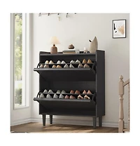 homfan 2 Flip Drawer Shoe Cabinet with Adjustable Shelf, Hidden Entryway Storage for Hallway, Living Room, Black or Oak Tone