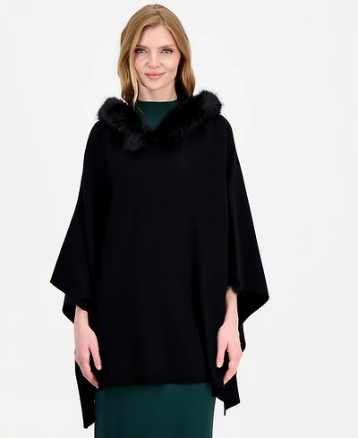 Anne Klein Women's Hooded Faux-Fur Trim Cape