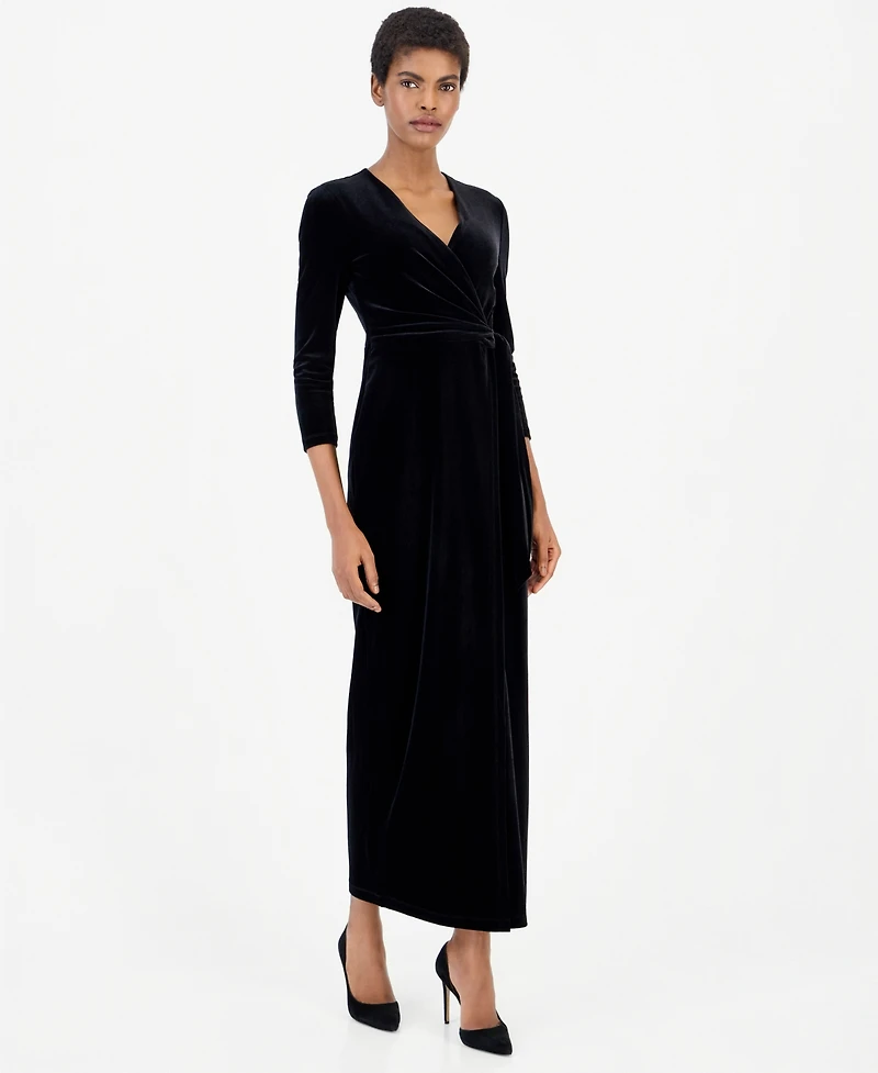 Anne Klein Women's Faux-Wrap Maxi Velvet Gown