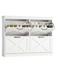 homfan Shoe Cabinet with Flip Drawers - Narrow Freestanding Entryway Shoe Storage Organizer for Hallway Foyer Mudroom