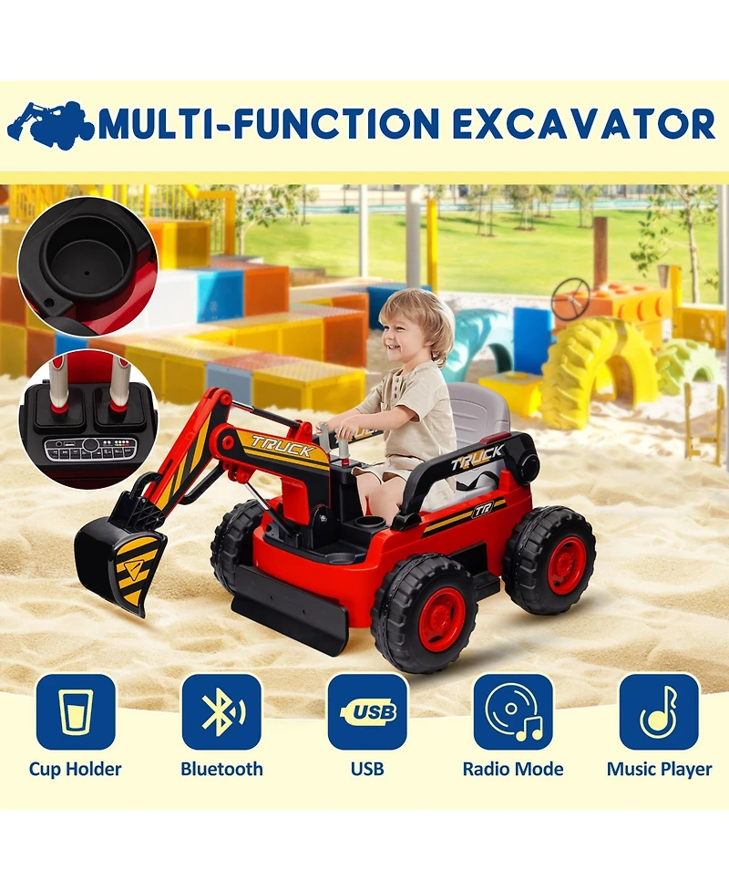 homfan Kids Electric Excavator Ride-On with Working Arm, 4WD & Remote Control, Ages 3+