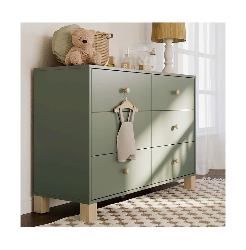 Storkcraft California 6-Drawer Double Dresser (Olive with Driftwood)