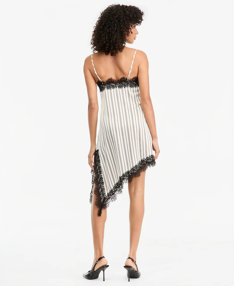 Bar Iii Women's Pinstripe V-Neck Lace-Trim Satin Dress, Macy's Exclusive