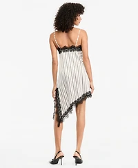 Bar Iii Women's Pinstripe V-Neck Lace-Trim Satin Dress, Macy's Exclusive