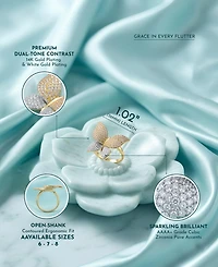 Radiant 14k Gold Plated Large Garden Butterfly Ring with Cubic Zirconia