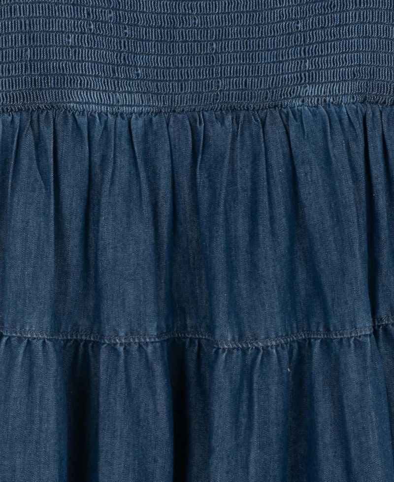 Rare Editions Girls' 7-14 Chambray Puff Sleeve Tiered Midi Dress with Keychain