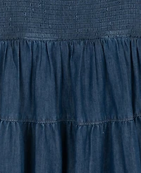 Rare Editions Girls' 7-14 Chambray Puff Sleeve Tiered Midi Dress with Keychain