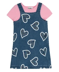 Rare Editions Girls' 2T-6X Short-Sleeve T-Shirt and Denim Jumper, 2-Piece Set