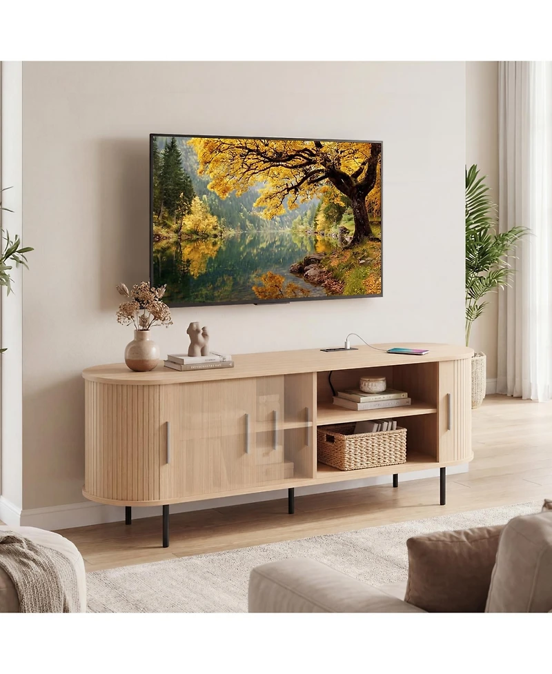 Slickblue Mid-Century Curved Tv Stand for TVs up to 60 Inches